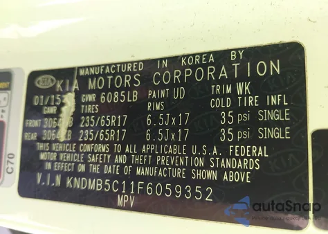 2015 Kia Sedona Lx z USA, uszkodzony, nr VIN KNDMB5C11F6059352